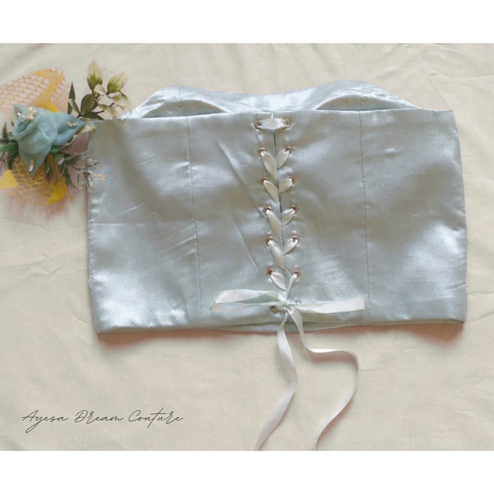 Mint Satin Corset Top — Back